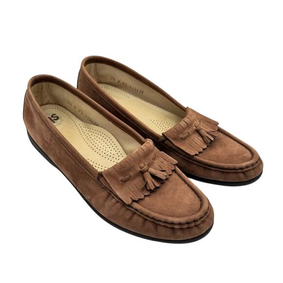 SAS Softie Kiltie NARROW Brown Suede Leather Slip On Tassel Penny Loafers - Picture 6 of 10
